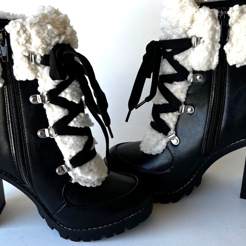 BCGeneration Black Fur booties Chunky Heel Women Boots Size 8 - Picture 11 of 12